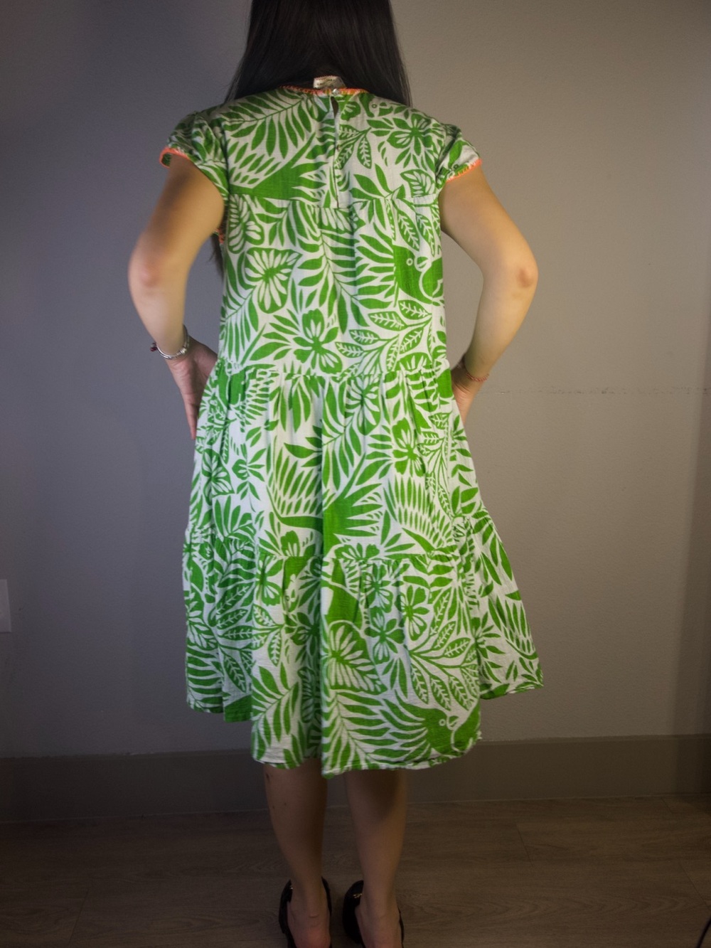 Uncle Frank Green Leaf Print Tiered Dress Size M - Picture 5 of 8
